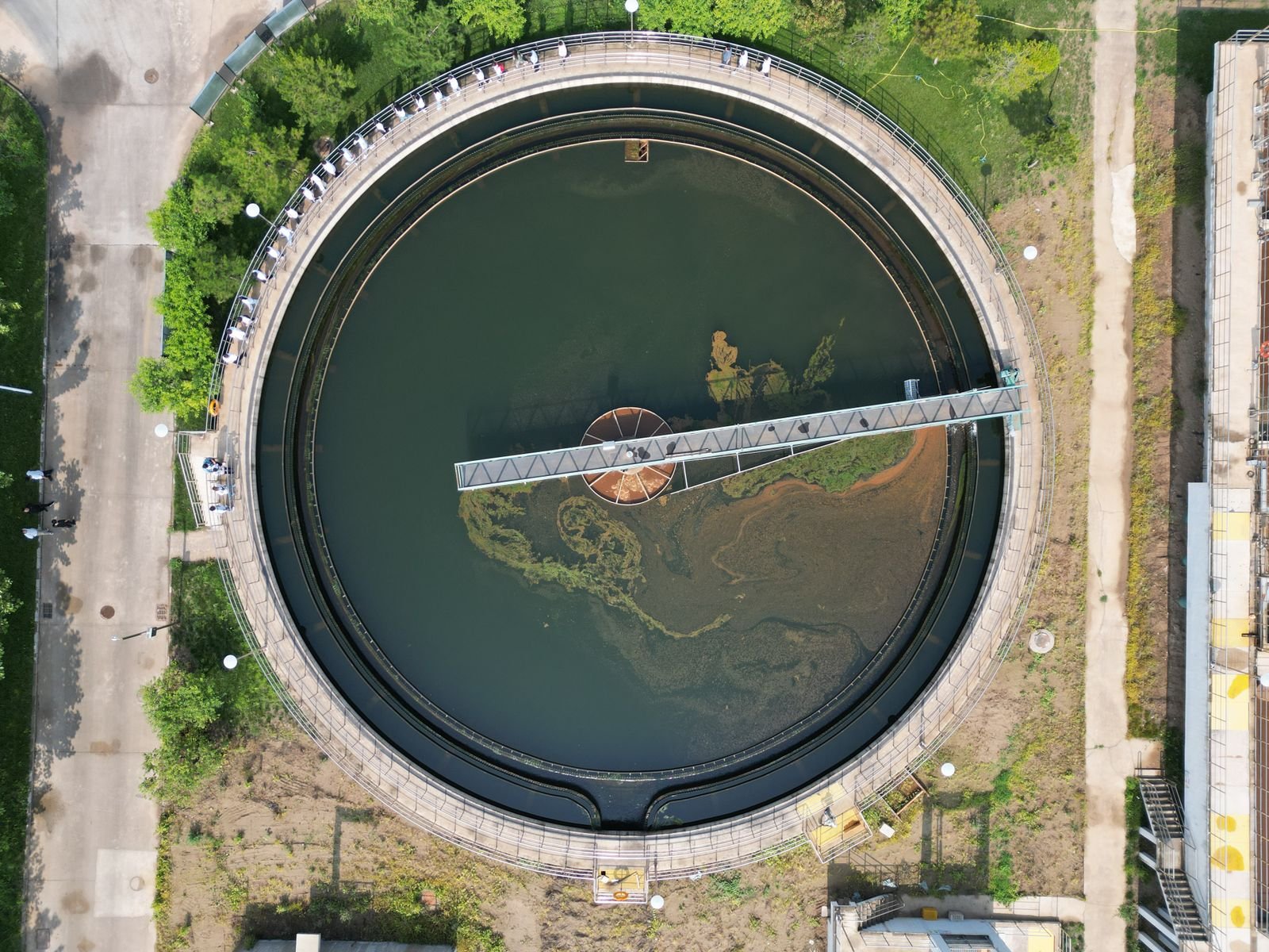 Aerial view of wastewater treatment plant